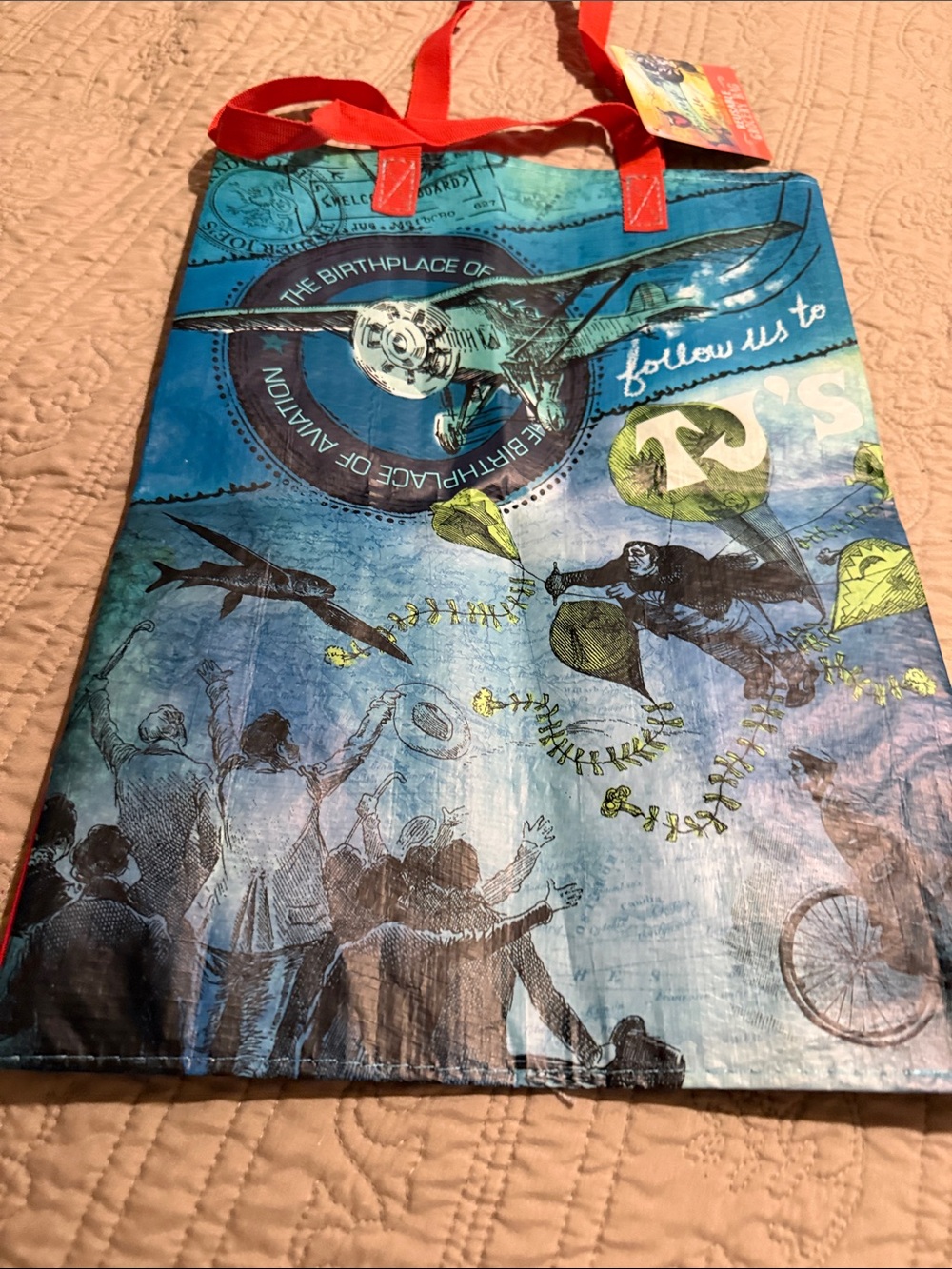 Trader’s Joes Reusable Bag in Blue with Red Handles - Picture 3 of 6
